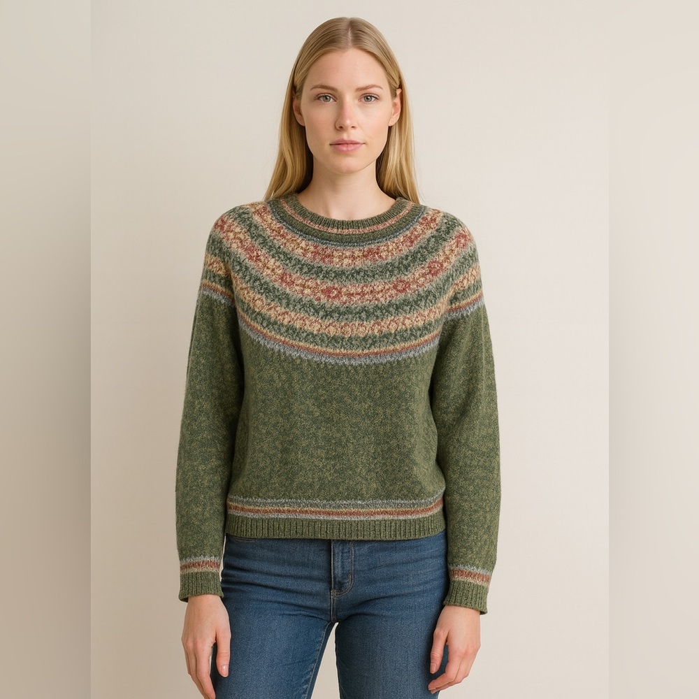 Tiara Vintage International “fair isle” Sweater in heathered green Size XL D4